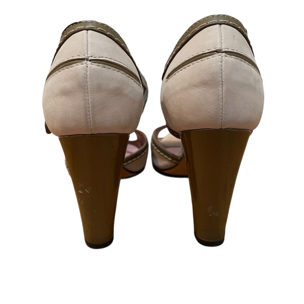 Derek Lam Two-Tone Peep Toe Block Heel Sandals Beige Brown Women’s Size 9 - Picture 4 of 11